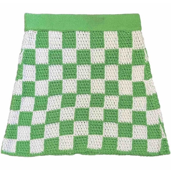 NWOT Frankies Bikinis Jasper Crochet Mini Skirt In Green Checker Medium - Picture 2 of 4